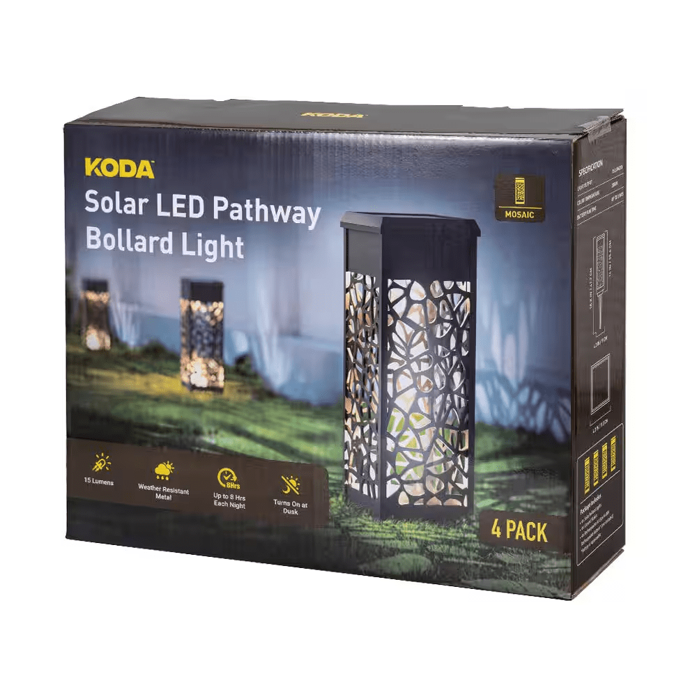 15 Lumen Matte Black Solar Mosaic Bollard Integrated LED Light (4-Pack) - Image 7