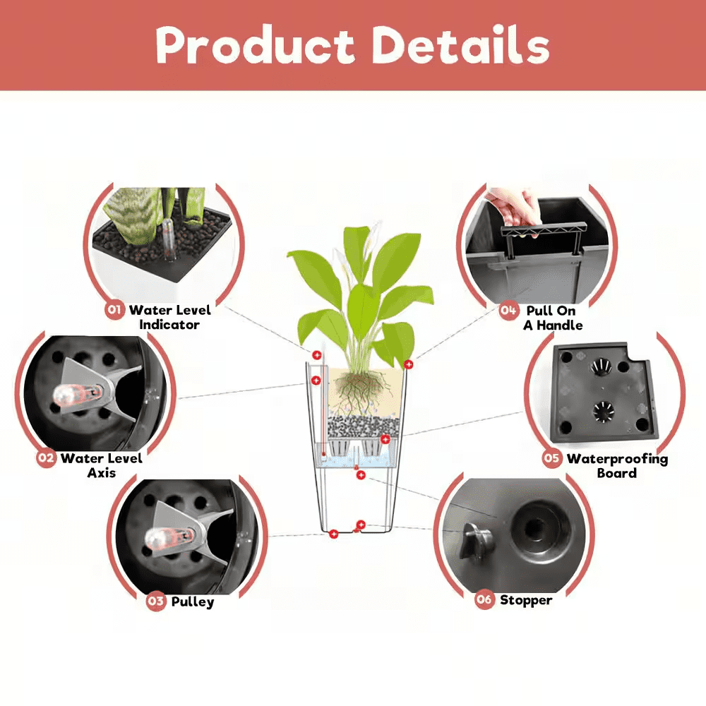 Large 30.12 In. H Black Faux Rattan Outdoor Flower Pot with Self-Watering Drainage Holes&Inner Trays, Plastic Planter - Image 6