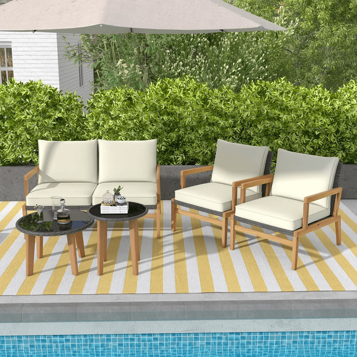 Costway 5 Piece Rattan Furniture Set Wicker Woven Sofa Set with Solid Acacia Wood Frame - Image 4
