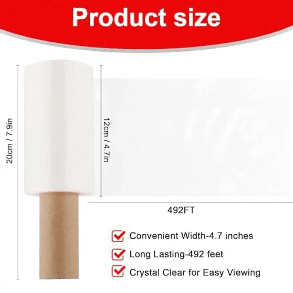 4.7 In. X 492 Ft. Transparent Polyethylene Stretch Wrap Film with Handle Durable Tear Resistant Eco-Friendly - Image 5