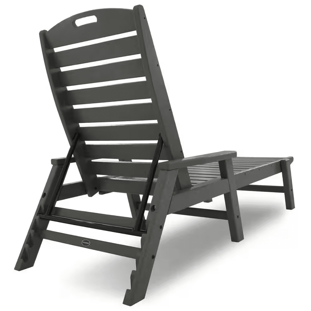 Nautical Slate Grey Stackable Plastic Outdoor Patio Chaise Lounge - Image 6