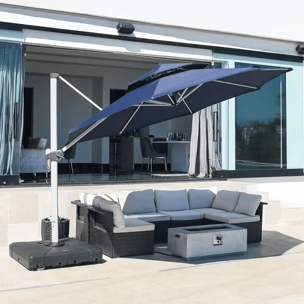 11 Ft. Octagon High-Quality Aluminum Cantilever Outdoor Patio Umbrella with Base, Navy Blue - Image 2
