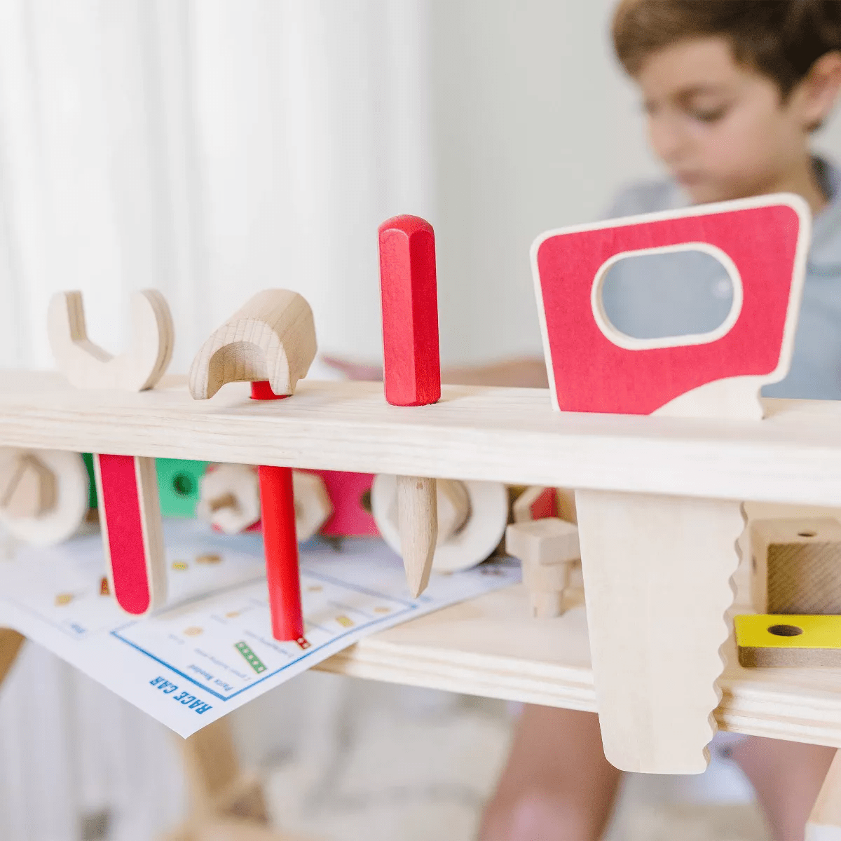 Melissa & Doug Solid Wood Project Workbench Play Building Set: Toy Tool Accessories, Creativity Educational Focus - Image 5