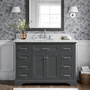 Windlowe 49 In. Single Sink Gray Bath Vanity with White Carrara Marble Top (Assembled)