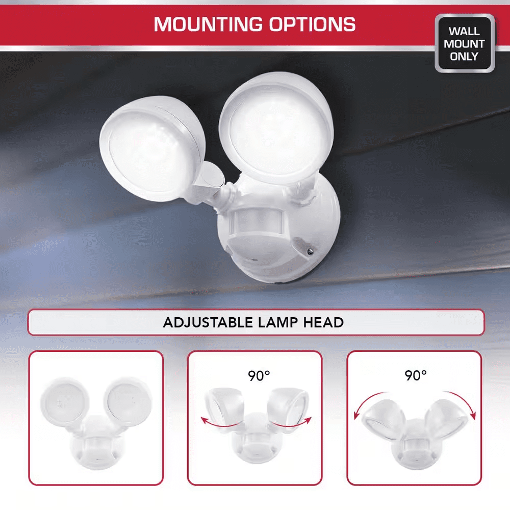 180° White Motion Sensing Security Light Wired Outdoor 2-Head LED Flood Light 1000 Lumens - Image 4