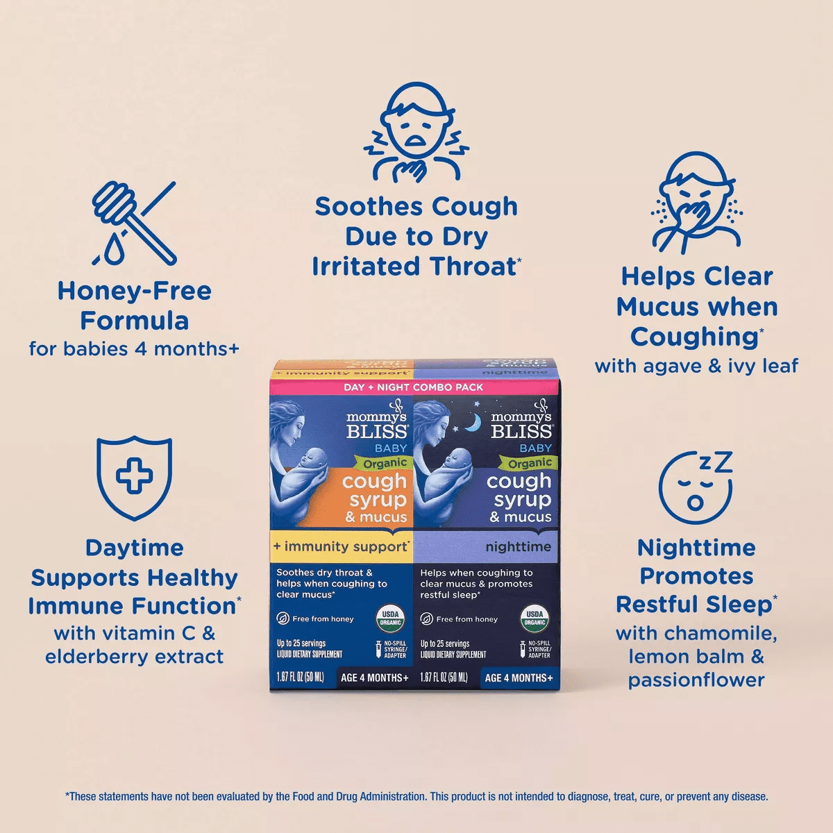 Mommy'S Bliss Organic Day & Night Baby Cough Syrup and Mucus Syrup Combo Pack - 1.67 Fl Oz/2Pk - Image 4