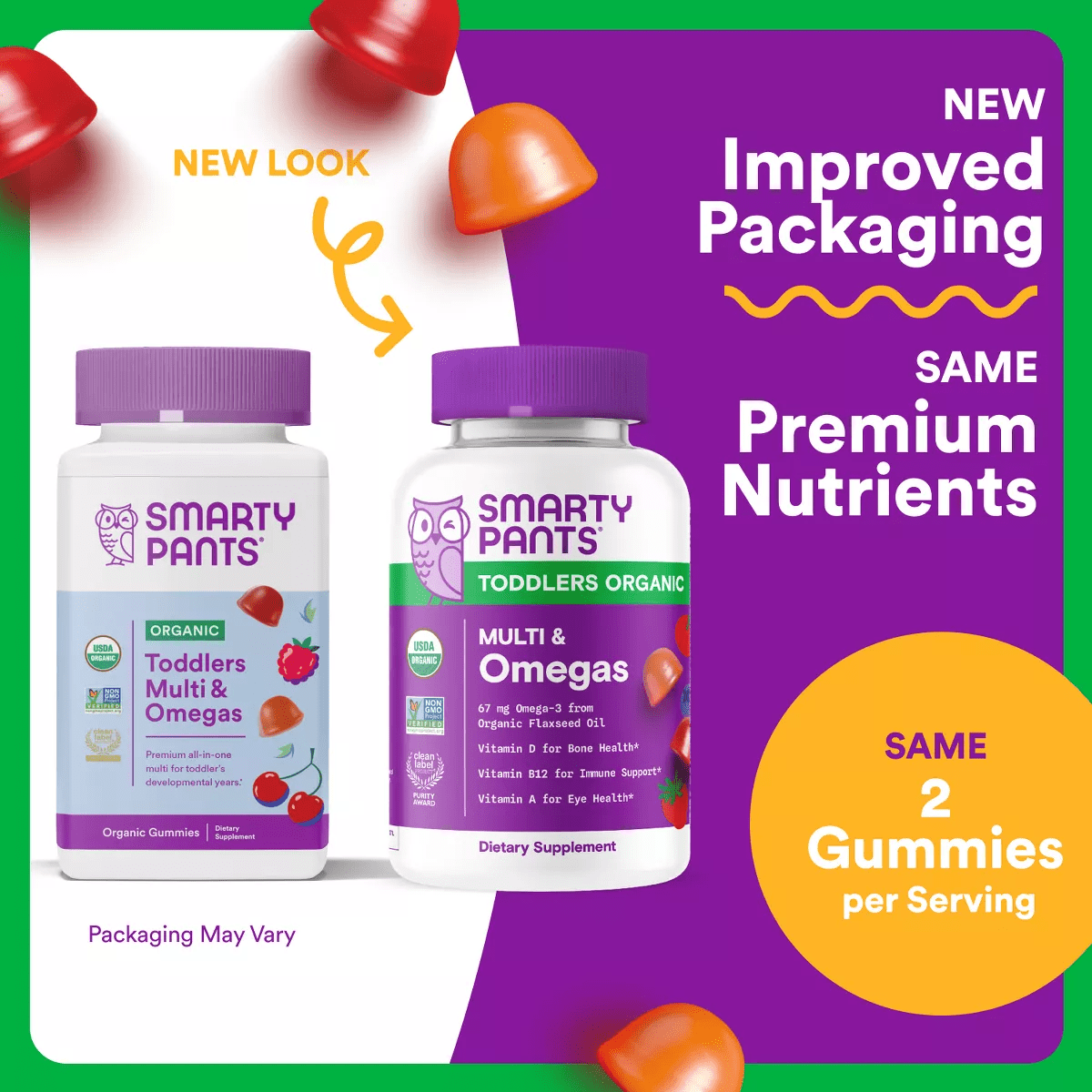 Smartypants Organic Toddler Multi & Vegetarian Omega 3 Gummy Vitamins with D3, C & B12 - 45 Ct - Image 3