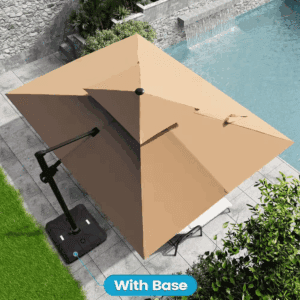11 Ft. X 9 Ft. Double Top Rectangular Cantilever Patio Umbrella in Tan Brown with 260 Lbs. Base Stand