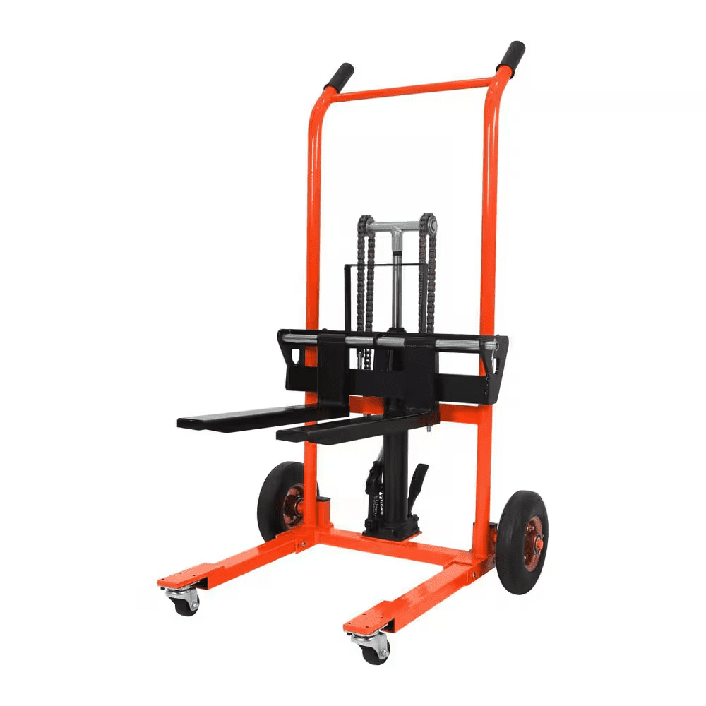Orange 440 Lbs. Hand Stacker with 35.8 In. Max Lift Adjustable Forks and Fixed Legs Mini Manual Lift Pallet Stacker