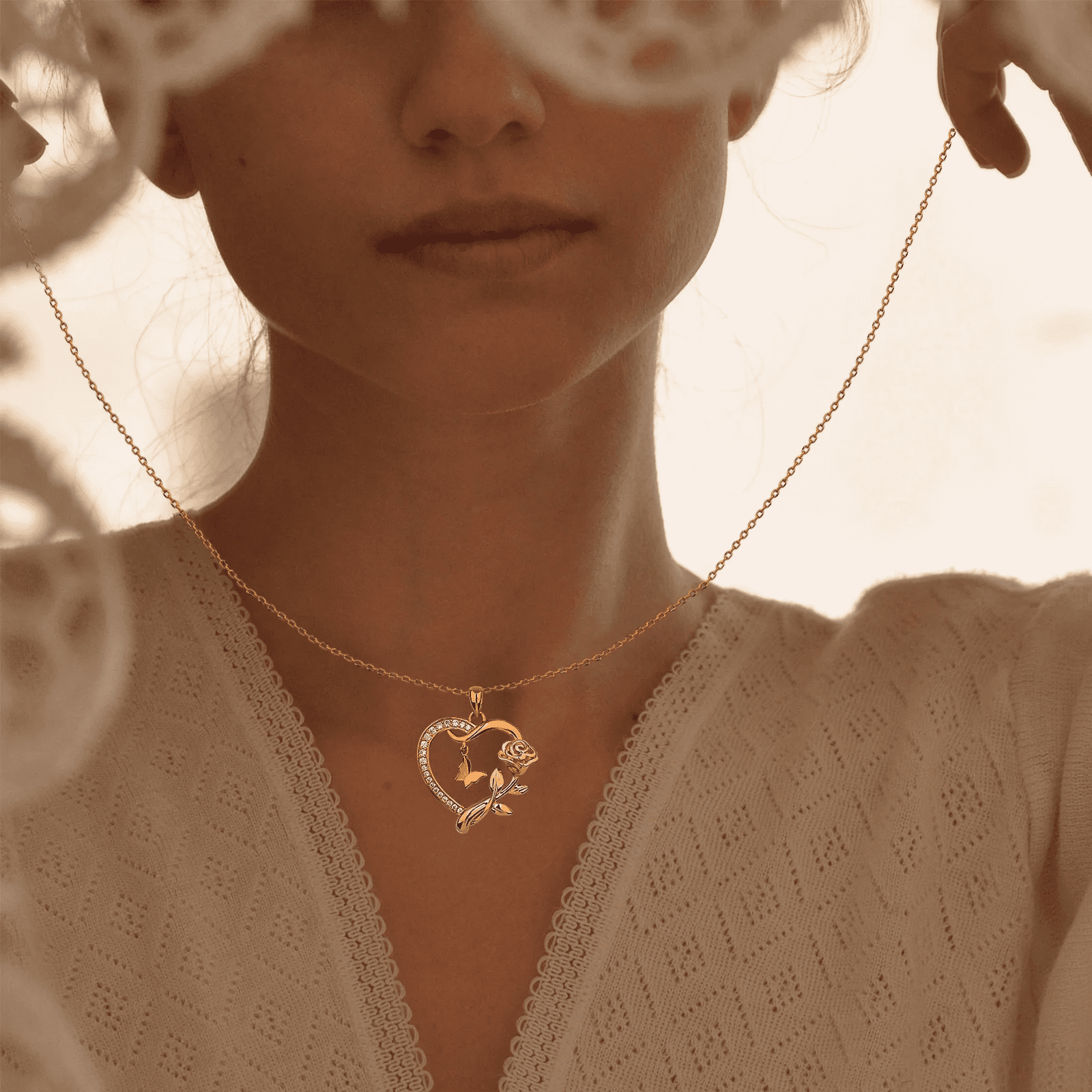 Heart Necklace for Women 14K Gold Plated CZ Romantic Rose and Butterfly Jewelry Gift for Women Birthday Valentine'S Day - Image 2