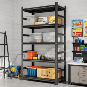 87"H 5 Tier Heavy Duty Metal Shelving Unit, Adjustable Metal Shelf for Garages, Supermarkets, Kitchens in Black