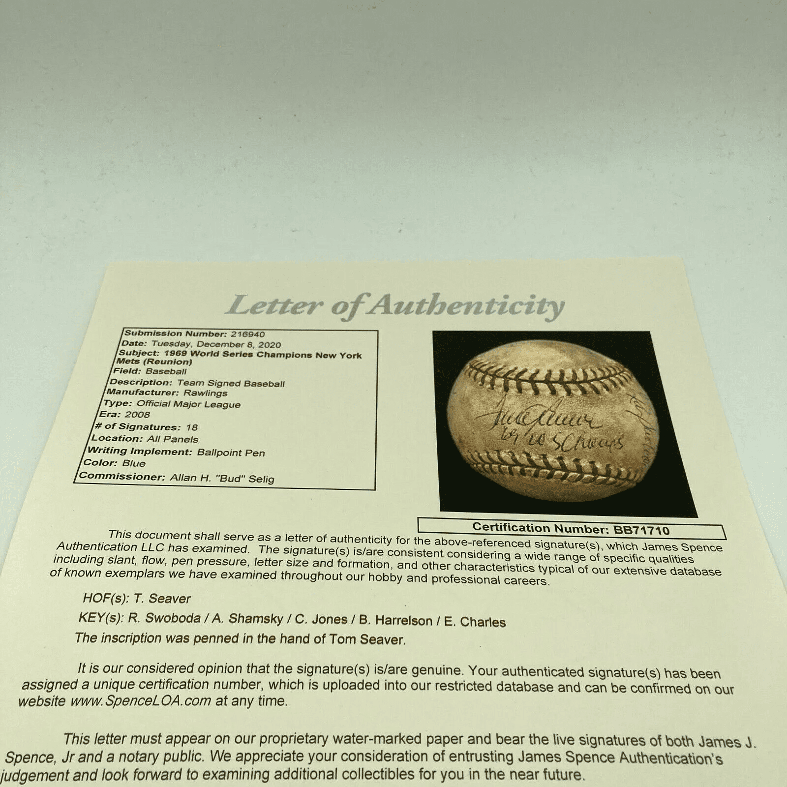 1969 Mets World Series Champs Team Signed Game Used Shea Stadium Baseball JSA - Image 10