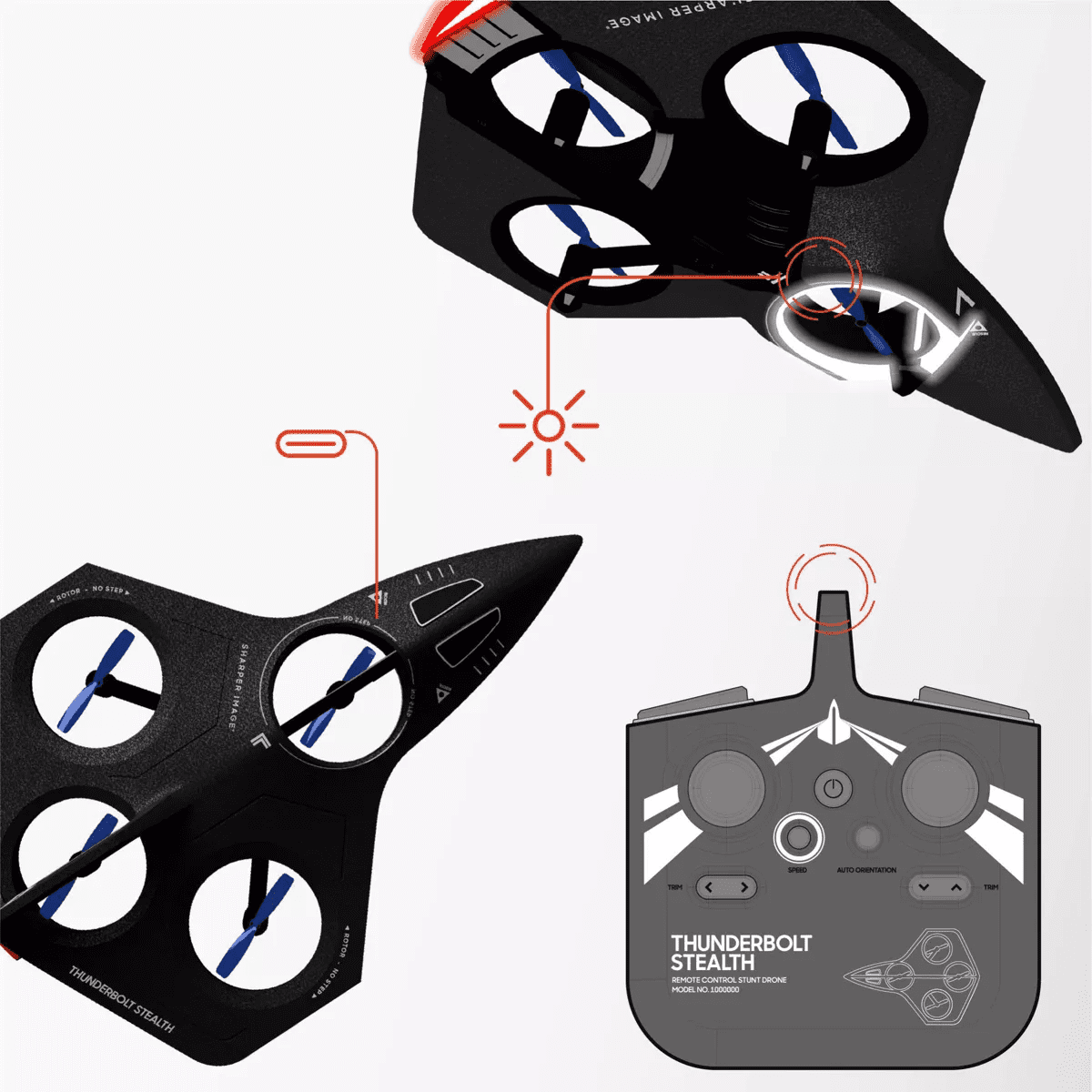 Sharper Image Thunderbolt Stealth Drone: Remote Controlled, Gyroscopic Stabilization, Indoor Use, Beginner Skill Level - Image 4