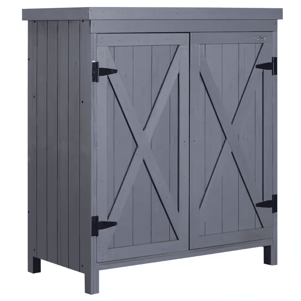 31.5 In. W X 17.75 In. D X 36.25 In. H Grey Wood Outdoor Storage Cabinet
