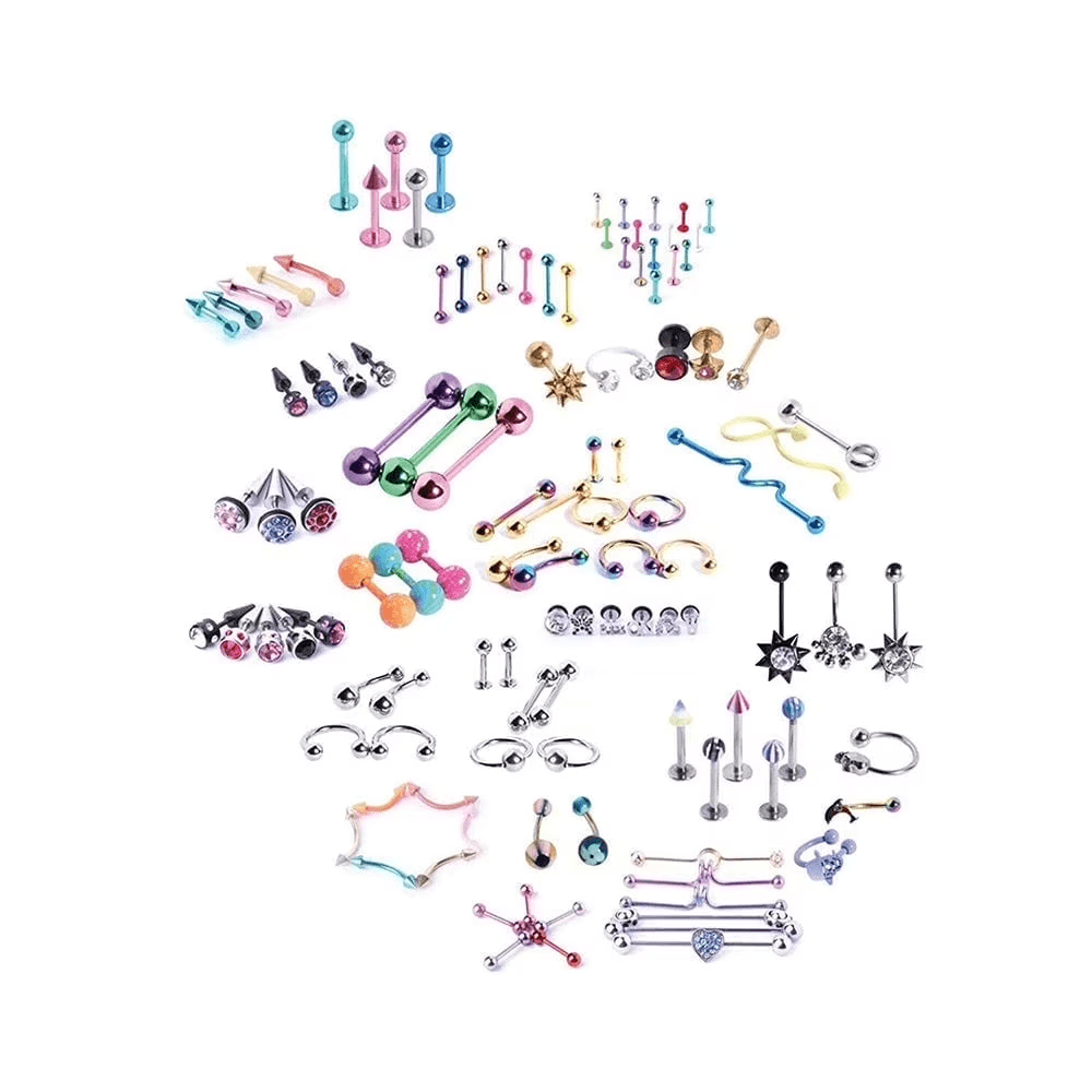 Body Piercing Assorted Pack 50 PCS Tongue Eyebrow Belly Ring Tragus Nose Lip - Randomly Picked