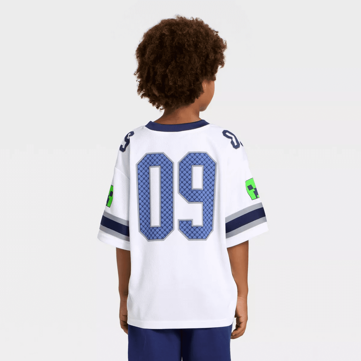 Boys' Minecraft Creeper Mesh Football Jersey - Heather Gray/White/Navy Blue - Image 3
