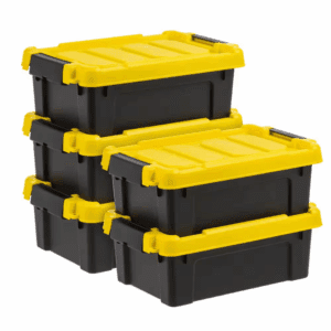 3 Gal. Heavy-Duty Stackable Storage Tote, Black with Yellow Lid (Set of 5)