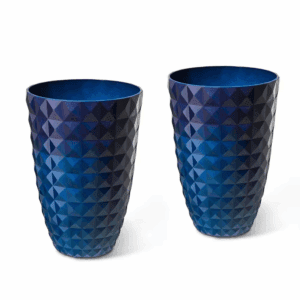 19.75 In. H Oversized Eco-Friendly PE Cobalt Blue Faux Ceramic Textured Tall Pot Planter (2-Pack)
