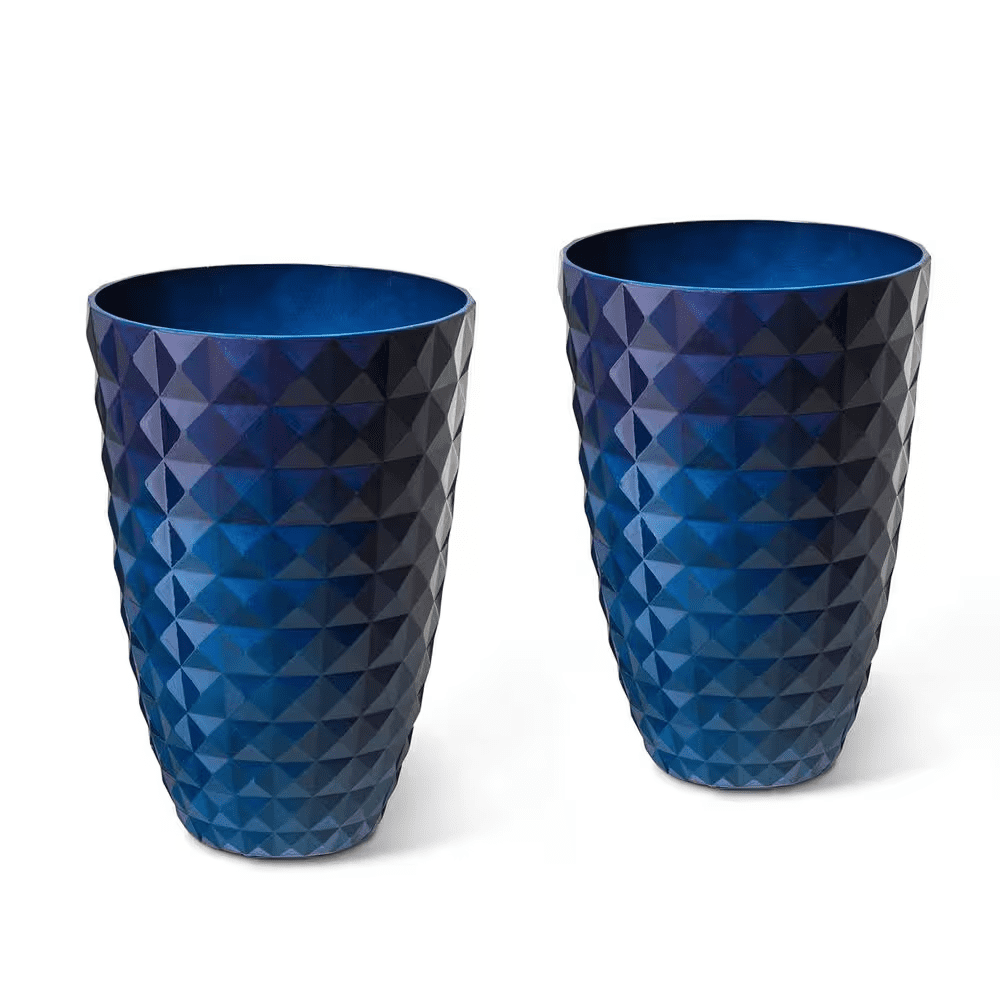 19.75 In. H Oversized Eco-Friendly PE Cobalt Blue Faux Ceramic Textured Tall Pot Planter (2-Pack)