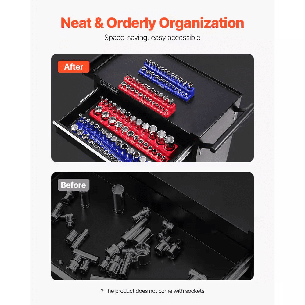 Magnetic Socket Organizer Set, 4-Pieces Magnetic Socket Holder, 1/4 In. and 3/8 In. Metric SAE Socket Trays - Image 4