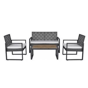4-Piece Patio Furniture Set Outdoor Balcony Porch Garden Backyard Lawn Furniture Acacia Wood Table Top, Gray and Beige