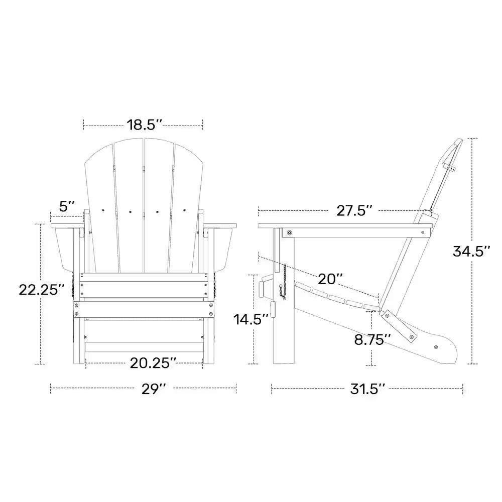 Laguna Fade Resistant Outdoor Patio HDPE Poly Plastic Classic Folding Adirondack Lawn Chair in Weathered Wood - Image 3
