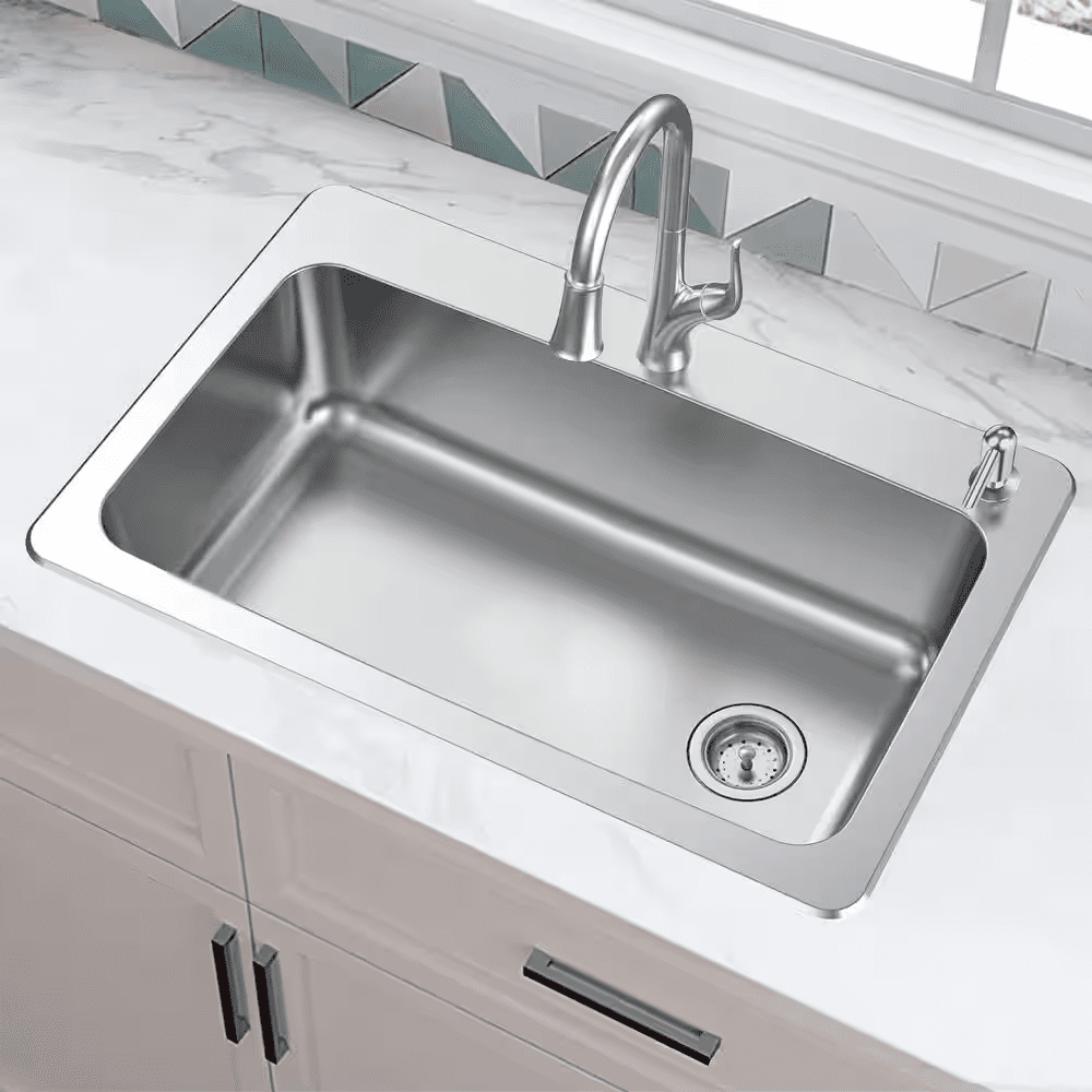 33 In. Drop-In Single Bowl 18 Gauge Stainless Steel Kitchen Sink with Pull-Down Faucet - Image 2