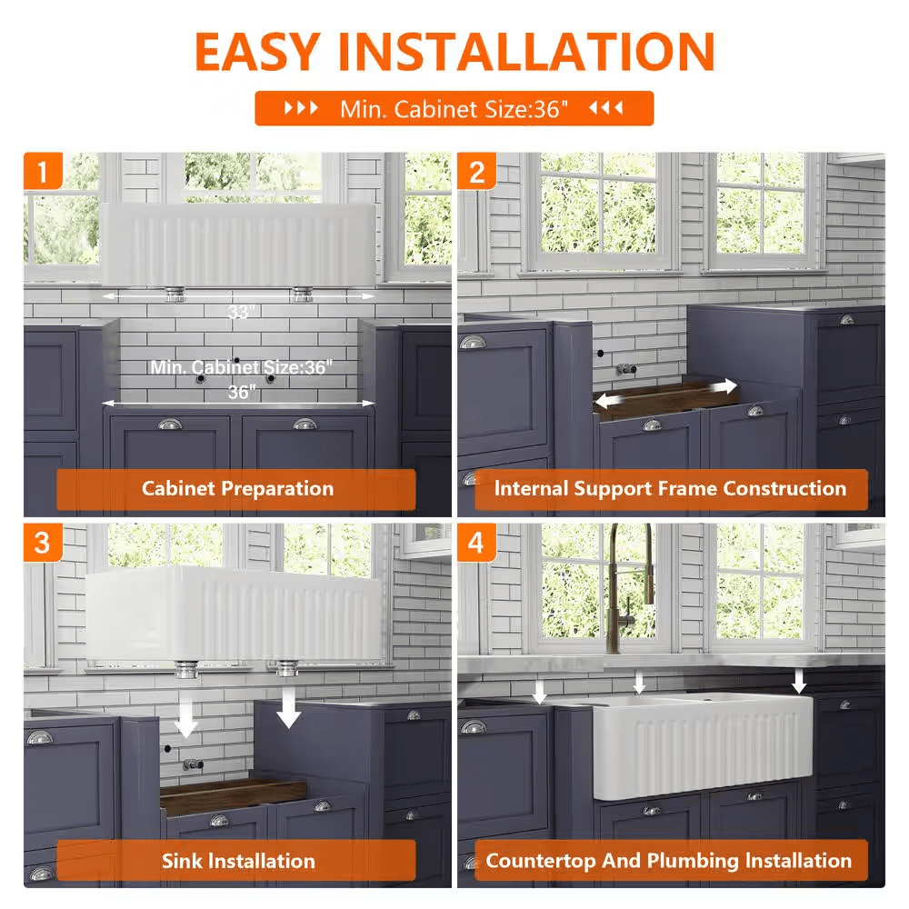 Eclipse White Ceramic 33 In. L 50/50 Rectangular Double Basin Farmhouse Apron Kitchen Sink with Grid and Strainer - Image 13