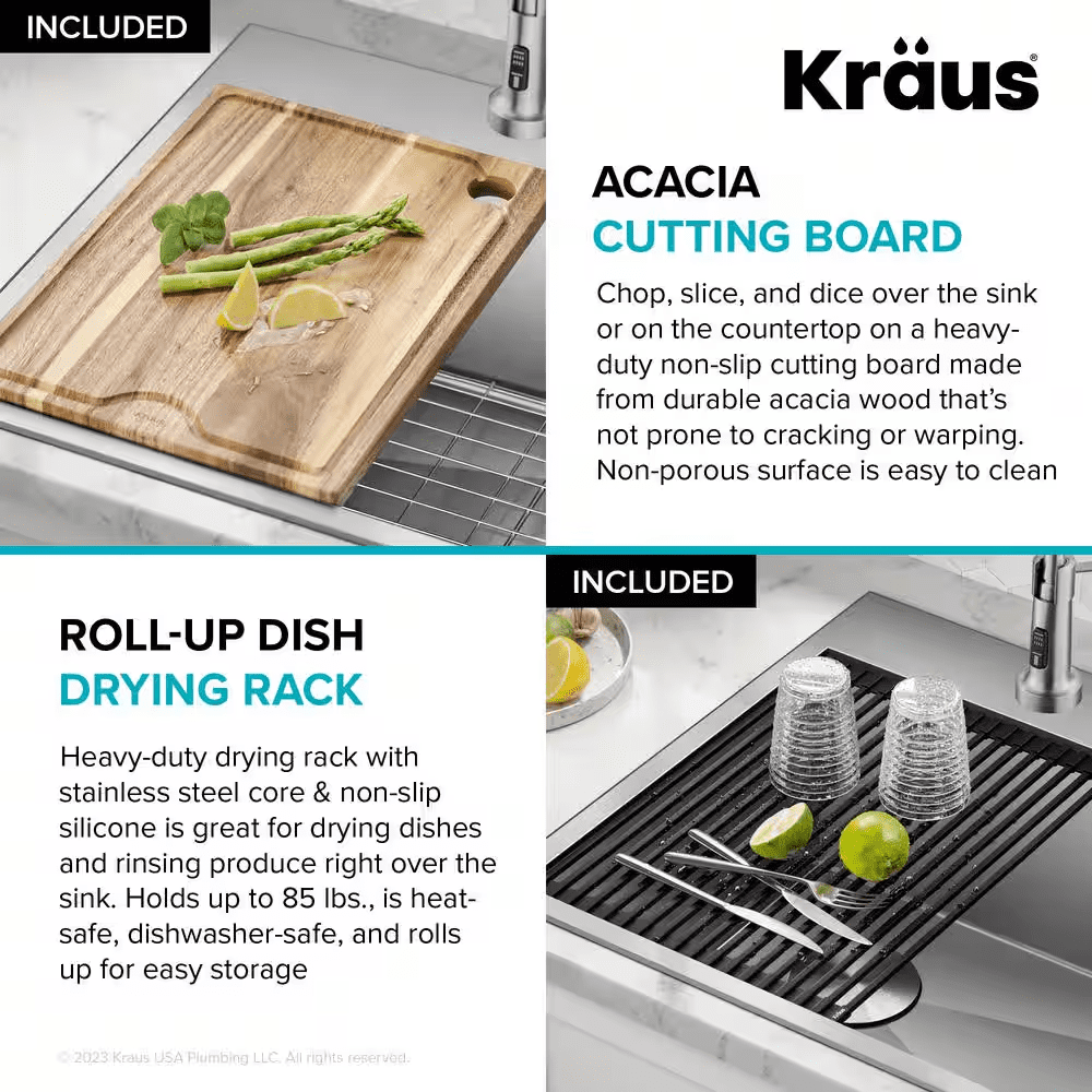 Loften 33 In. Drop-In/Undermount Double Bowl 18 Gauge Stainless Steel Kitchen Workstation Sink with Accessories - Image 8