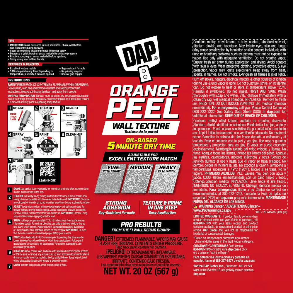 Spray Texture 20 Oz. Orange Peel Oil Based Wall Texture Quick Repair (6-Pack) - Image 10