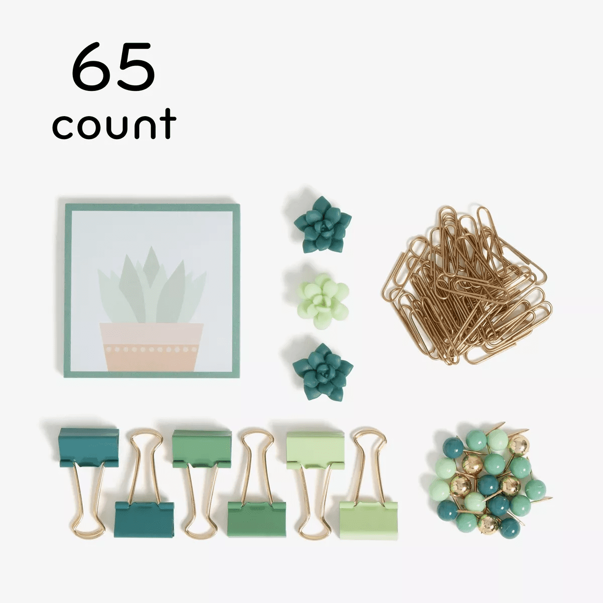 U Brands 65Ct Office Accessories Kit with Sticky Notepad Succulents - Image 3