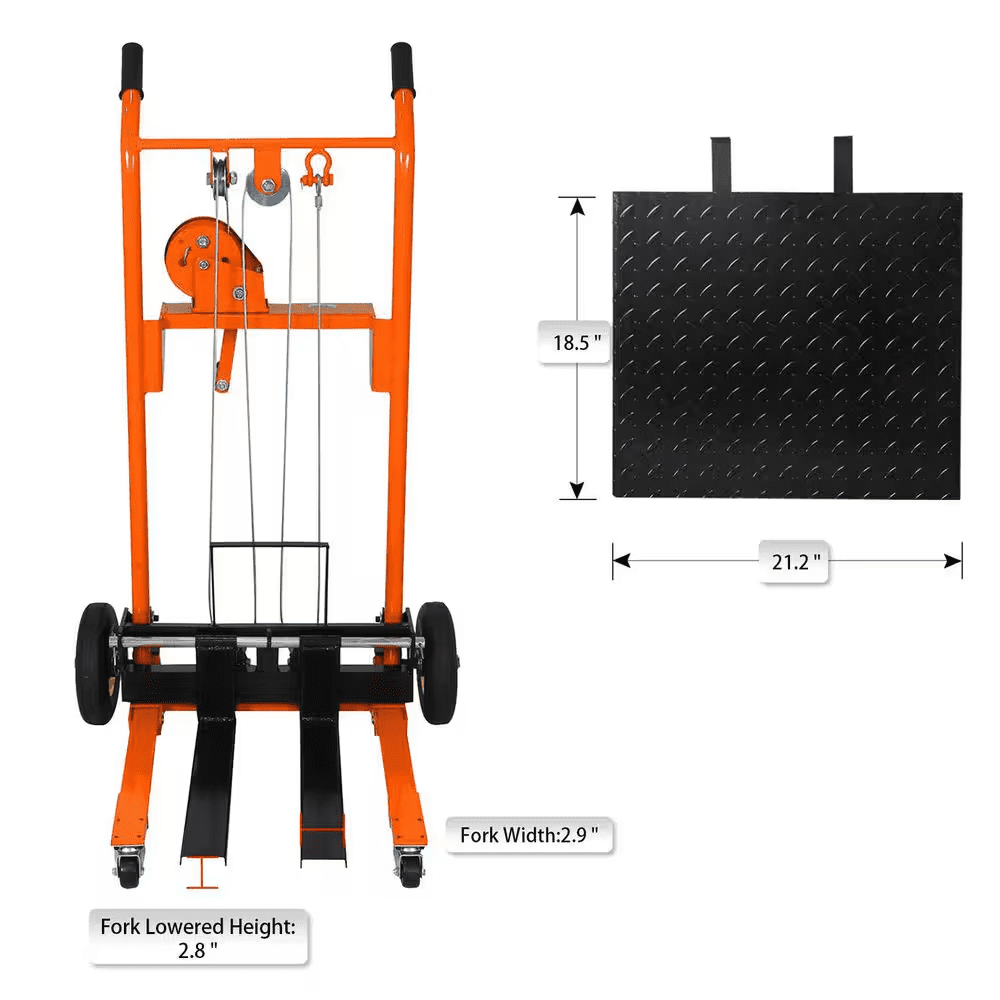 Orange Winch Stacker 330 Lbs. Hand Stacker 40.5 In. Max Lift Manual Pallet Stacker with Adjustable Forks and Fixed Legs - Image 2