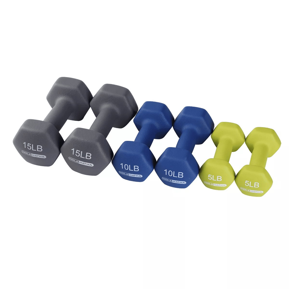 Holahatha 5, 10, and 15 Pound Neoprene Dumbbell Free Hand Weight Set with Rack - Image 7
