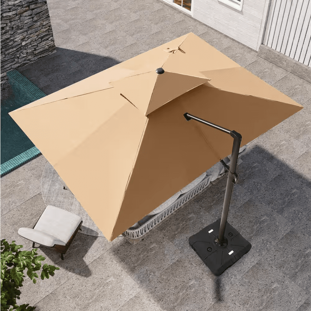 10 Ft. X 13 Ft. Heavy Duty Aluminum Cantilever Offset Tiltable 360° Rotation Patio Umbrella in Tan and Umbrella Base - Image 10