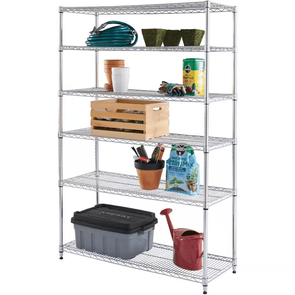 6-Tier Commercial Grade Heavy Duty Steel Wire Shelving Unit in Chrome (48 In. W X 72 In. H X 18 In. D) - Image 3
