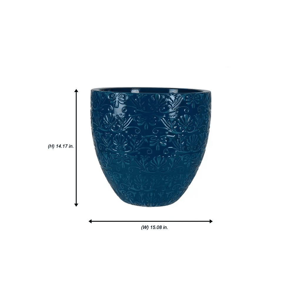 15.1 In. Aurelia Large Blue Pantina Decorative High-Density Resin Planter (15.1 In. D X 14.2 In. H) - Image 4