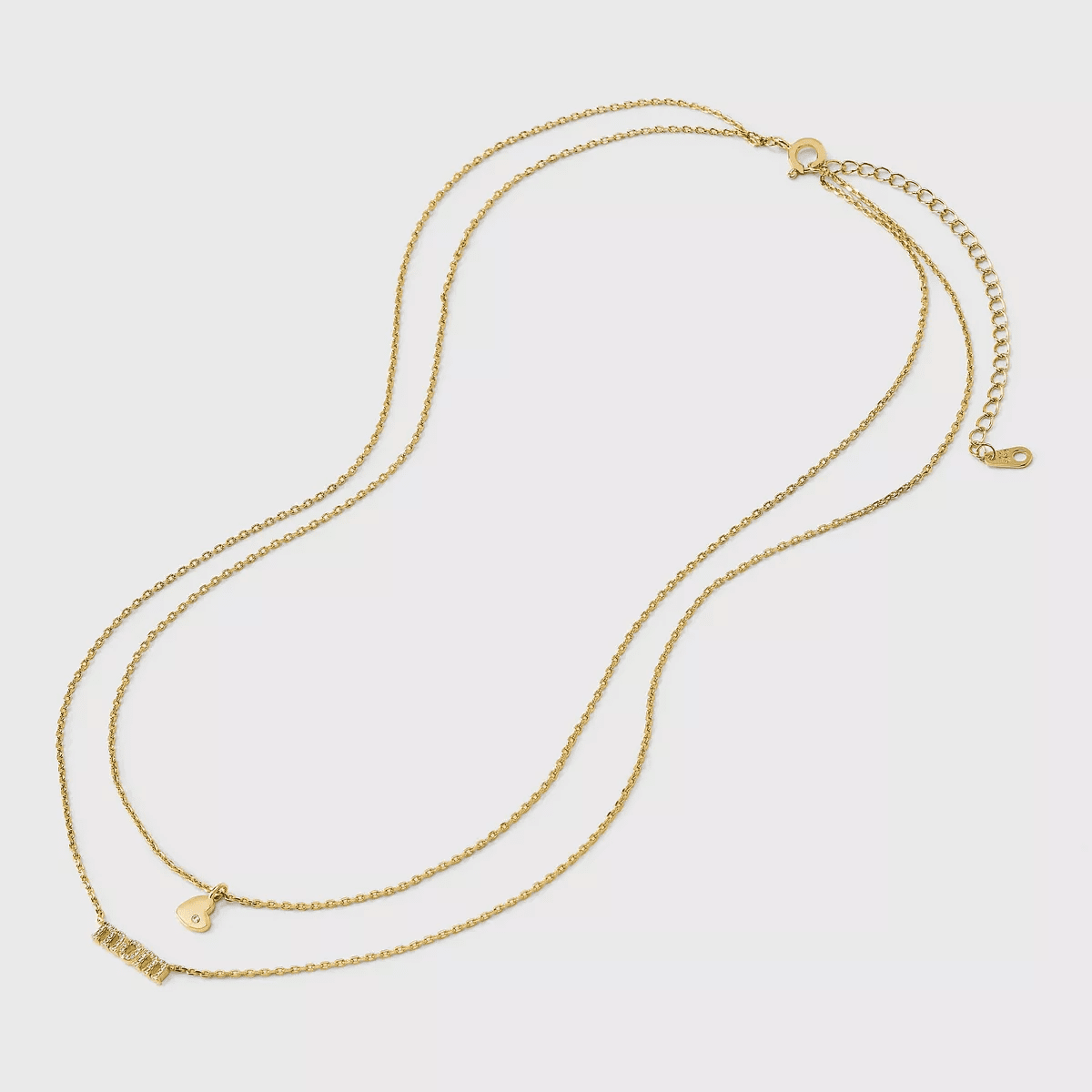 14K Gold Dipped "Mom" and Cubic Zirconia Heart Multi-Strand Pendant Necklace - Gold: Nickel-Free, Gift Box Included - Image 3