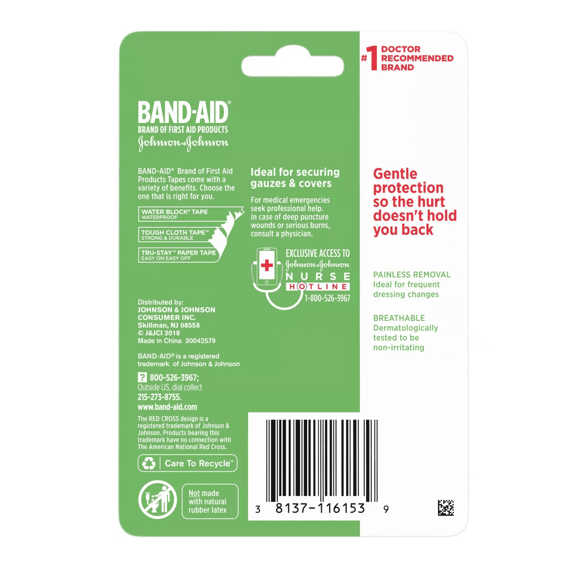 Johnson & Johnson Band-Aid Brand First Aid Hurt-Free Medical Paper Tape - 1In X 10 Yd - Image 2