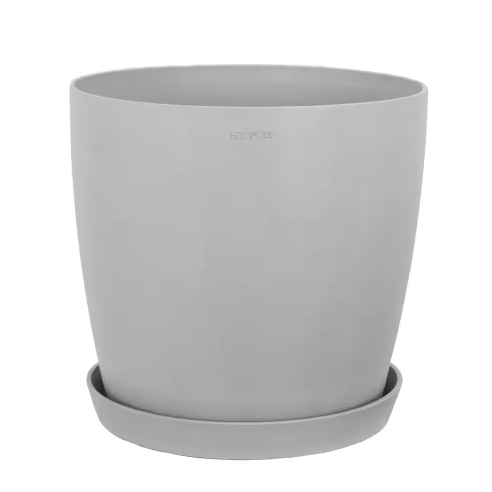 Miami 10 In. White Gray Premium Sustainable Plastic Planter with Saucer