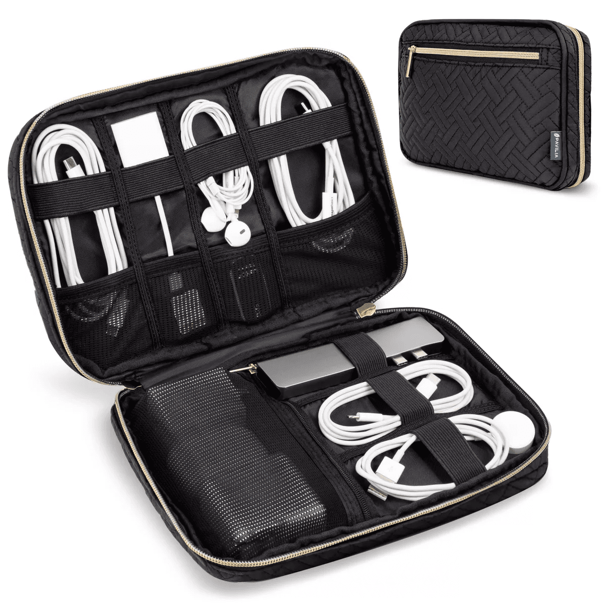 PAVILIA Soft Electronic Organizer Travel Case, Medium Cable Tech Storage Pouch Cord Bag, Charger Accessories Essentials - Image 8