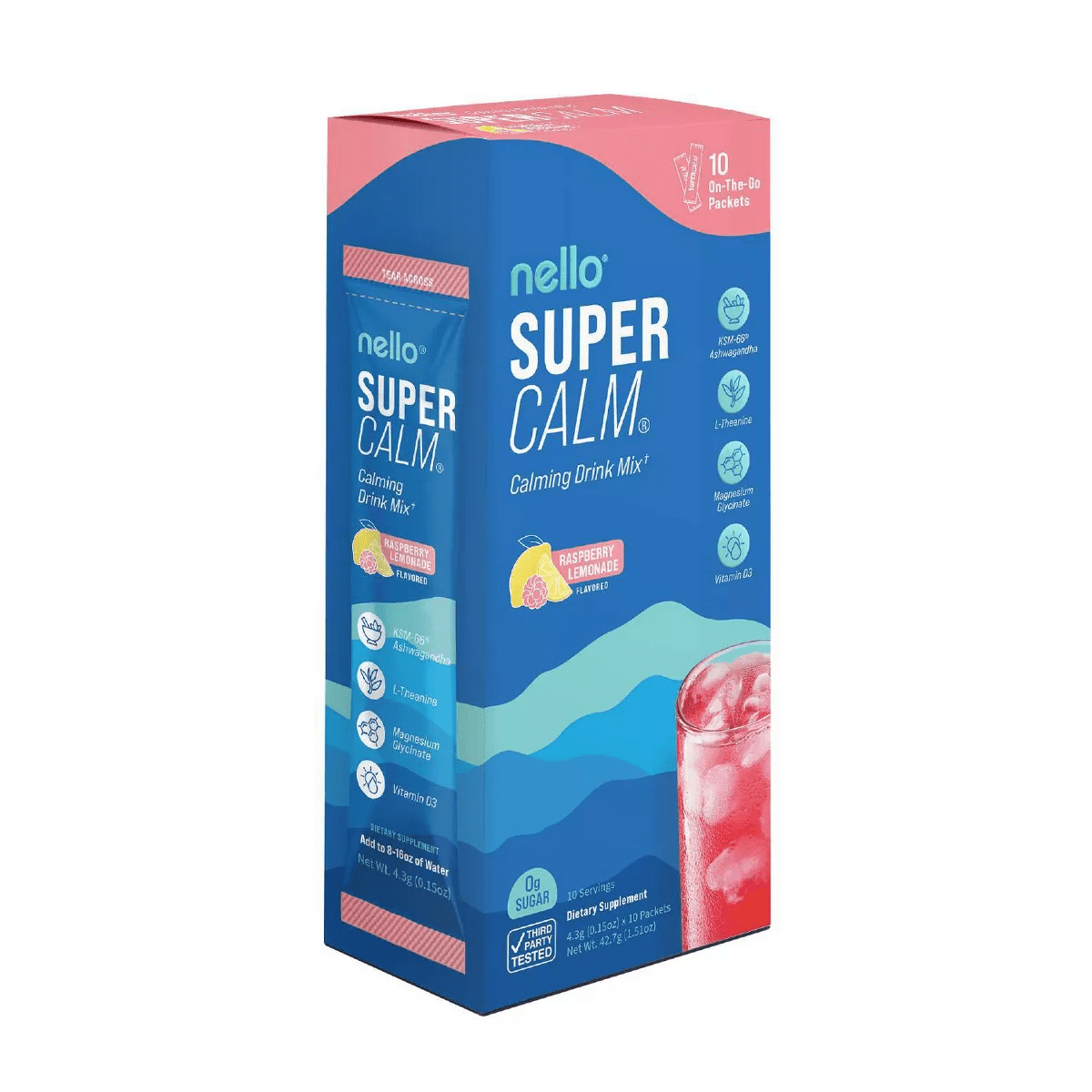 Nello Supercalm Calming Drink Mix Supplement Powder - Raspberry Lemonade - 10Ct - Image 3