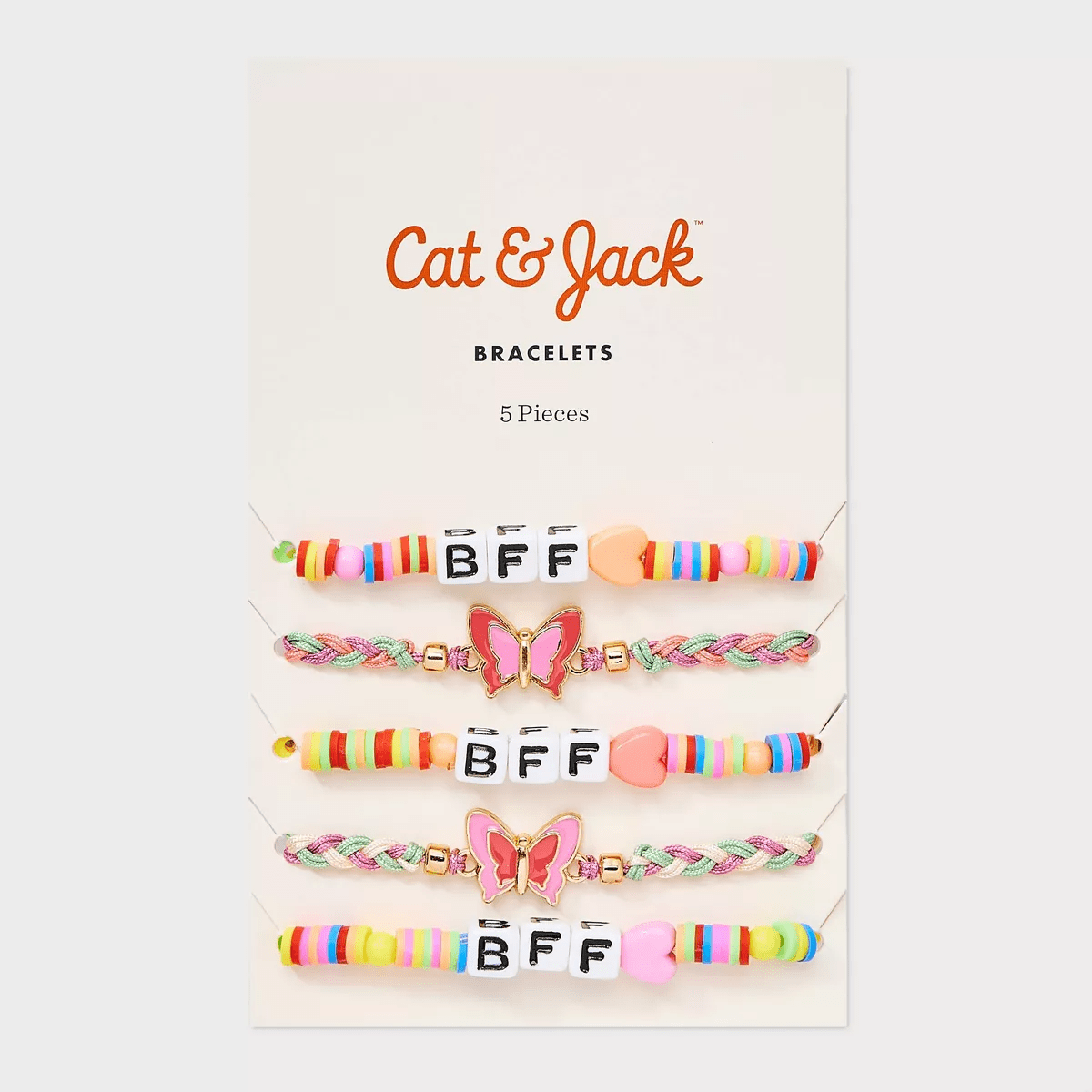Girls' 5Pk BFF Friendship with Butterflies Bracelet Set - Cat & Jack™️: Beaded Stretch, Pull-On Closure - Image 2