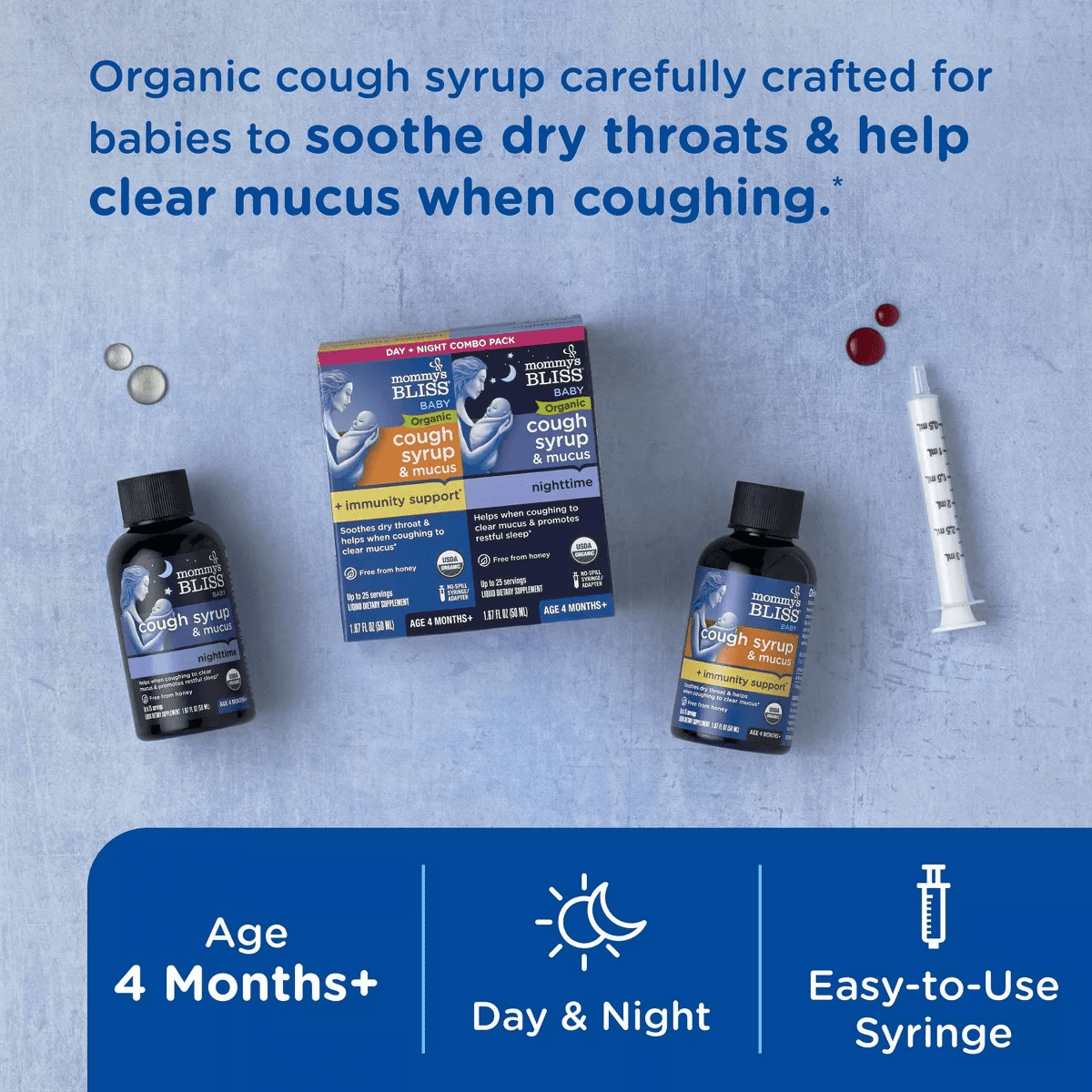 Mommy'S Bliss Organic Day & Night Baby Cough Syrup and Mucus Syrup Combo Pack - 1.67 Fl Oz/2Pk - Image 3