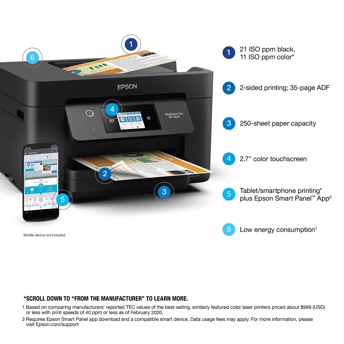 Epson Workforce Pro WF-3820 Wireless All-In-One Printer - Black: USB, Wi-Fi, Airprint - Image 4