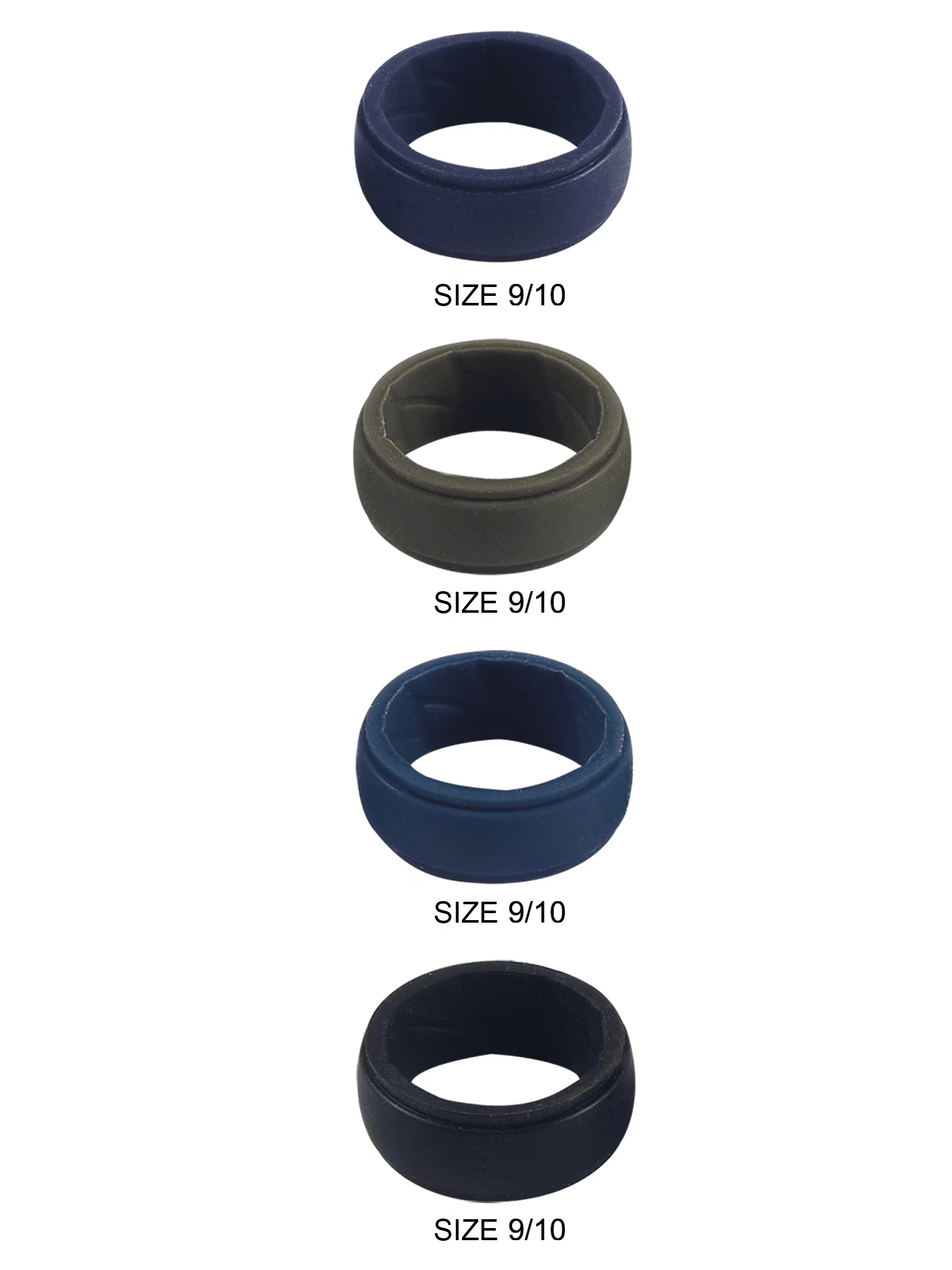 Solutions Adult Male 4Pc Blue Army Green Black Silicone Ring Set - Size 9/10