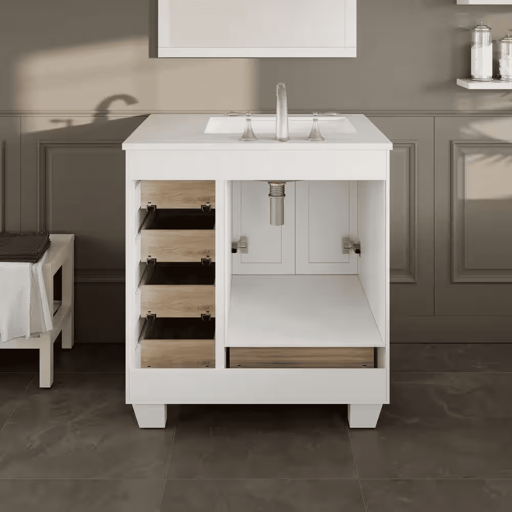 Acclaim 30 In. Single Sink White Bath Vanity with White Carrara Quartz Top (Assembled) - Image 7