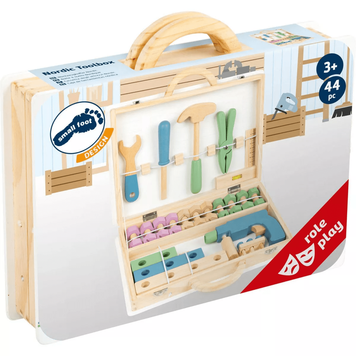 Small Foot Wooden Toys Premium Nordic Toolbox Playset: Creative Thinking Educational Toy with Pretend Accessories - Image 5