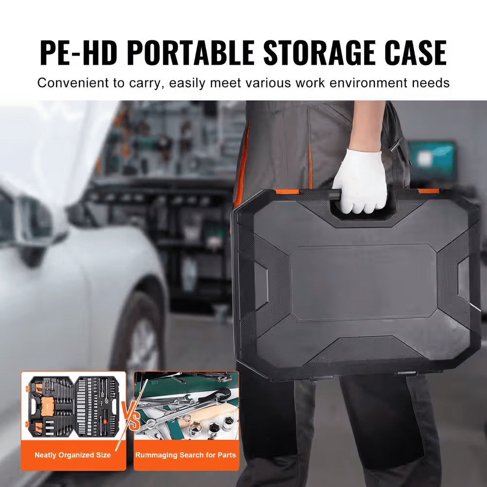 145 Pcs Mechanics Tool Set, 1/4 In. & 3/8 In. Drive Deep/Standard Sockets, SAE & Metric, Wrenches, Bits, Case - Image 4