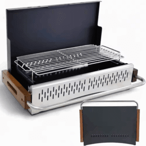 XL Portable Charcoal Grill Foldable Briefcase in Black with Foldable with Lid