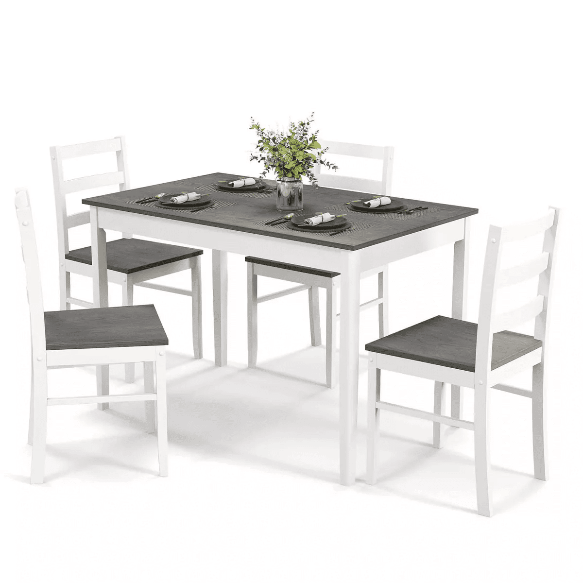 Costway 5-Piece Dining Set Solid Wood Kitchen with Rectangular Table & 4 Chairs Natural/Coffee/Grey - Image 11
